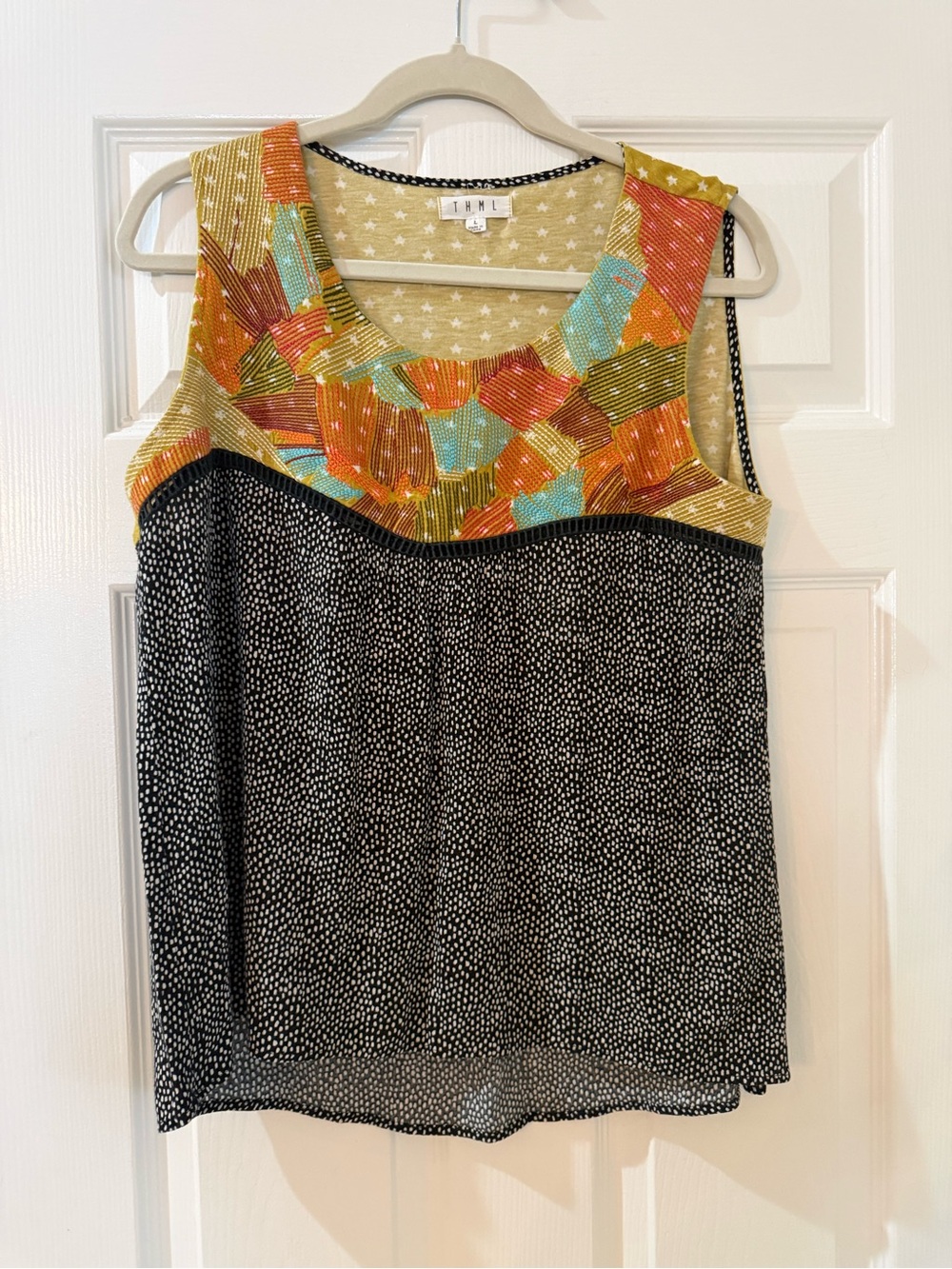 Anthropologie THML Patterned Scoop Neck Tank Top in Black and Multicolor